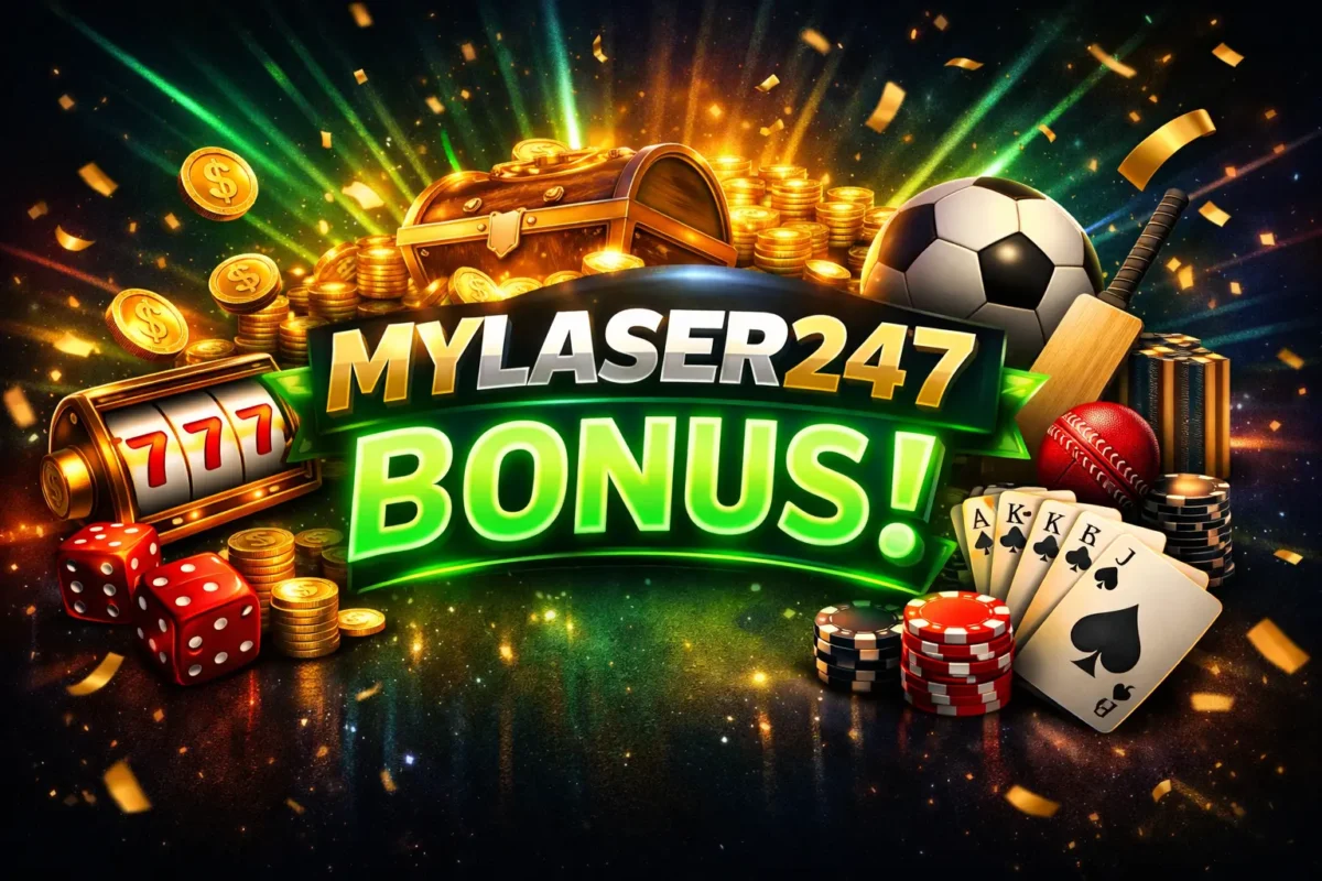 MyLaser247 Bonus welcome offer banner showing betting rewards and MyLaser247 ID activation
