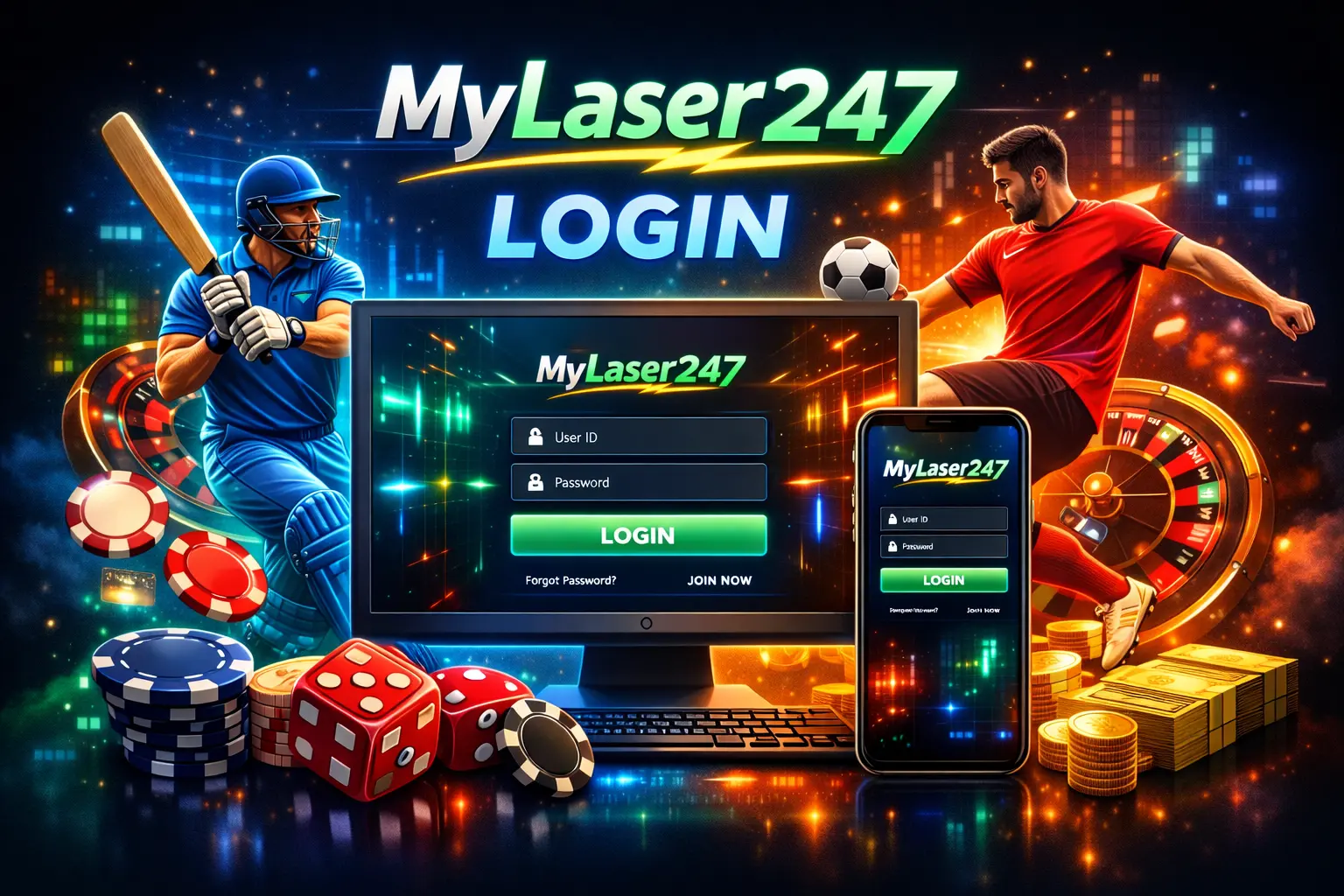 MyLaser247 Login secure betting dashboard showing sports betting and live casino access