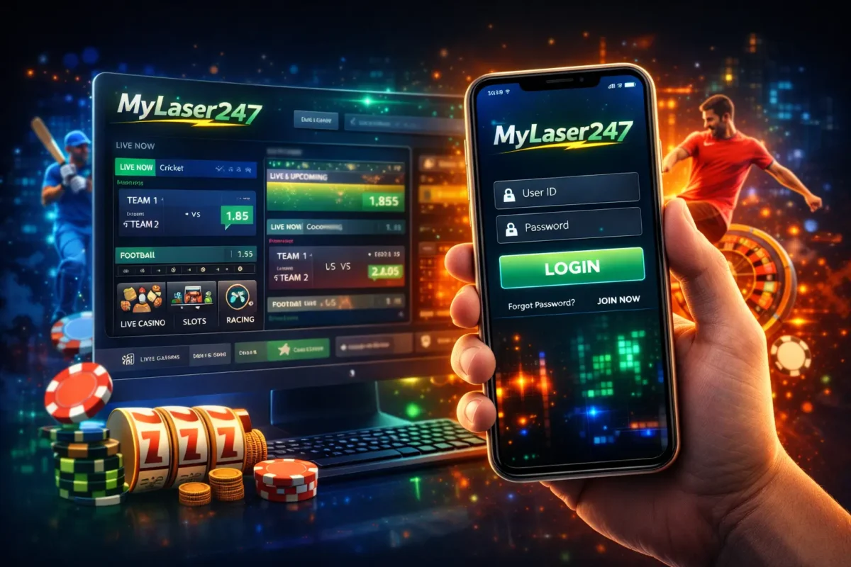 MyLaser247 Login mobile dashboard interface preview with betting markets and casino access