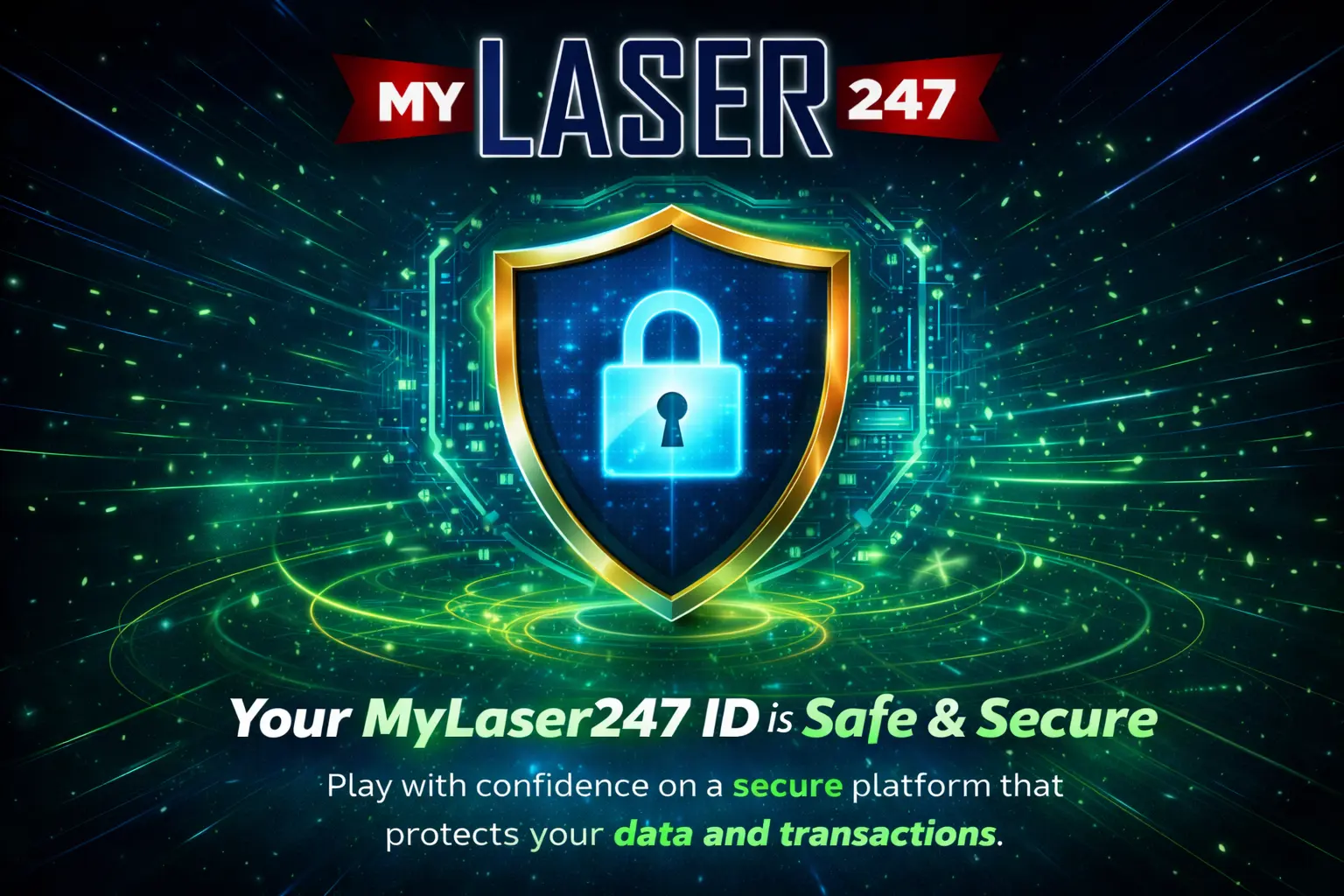 Secure MyLaser247 ID login shield showing encrypted betting platform security protection