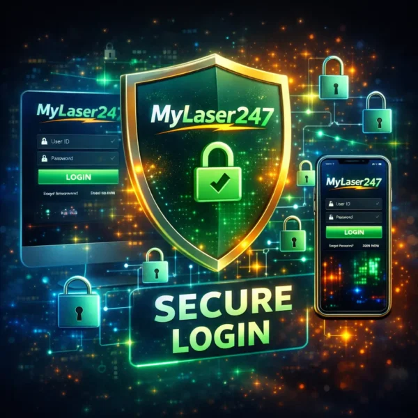 Secure MyLaser247 Login shield showing encrypted account protection and safe betting access