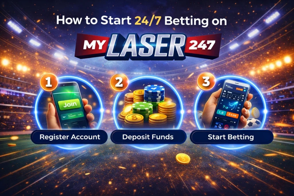 How to start 24/7 Betting on Mylaser247 with steps to register account, deposit funds and begin online betting
