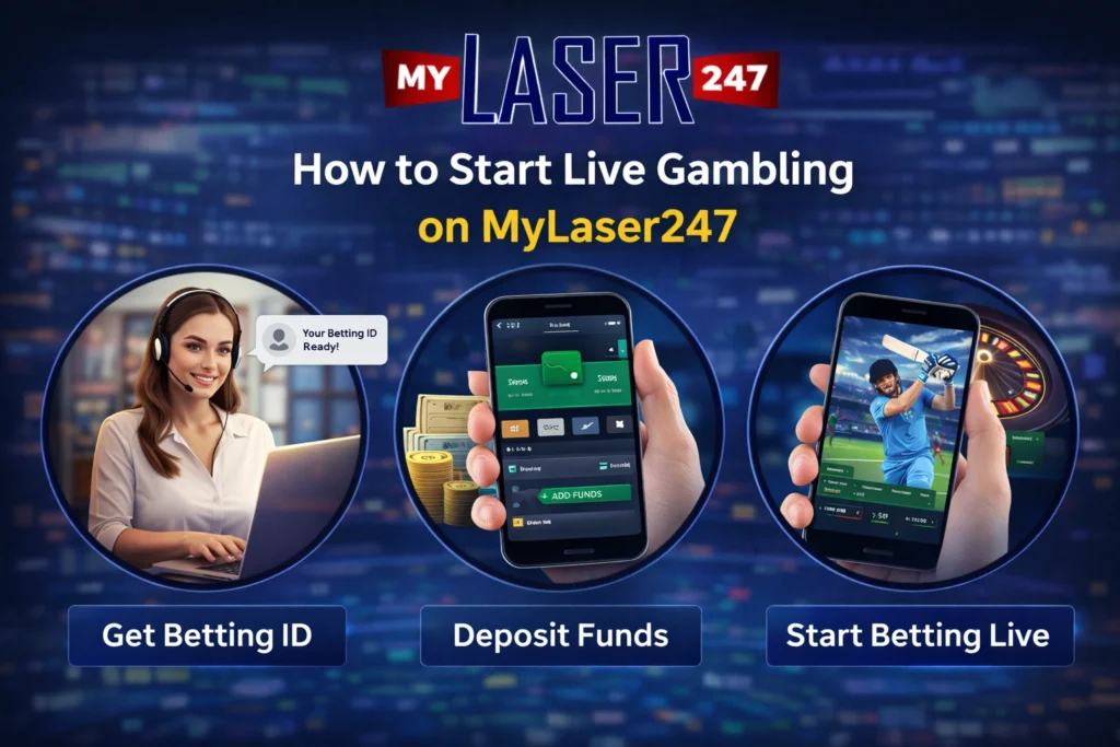How to start live gambling on MyLaser247 including getting betting ID depositing funds and starting live betting