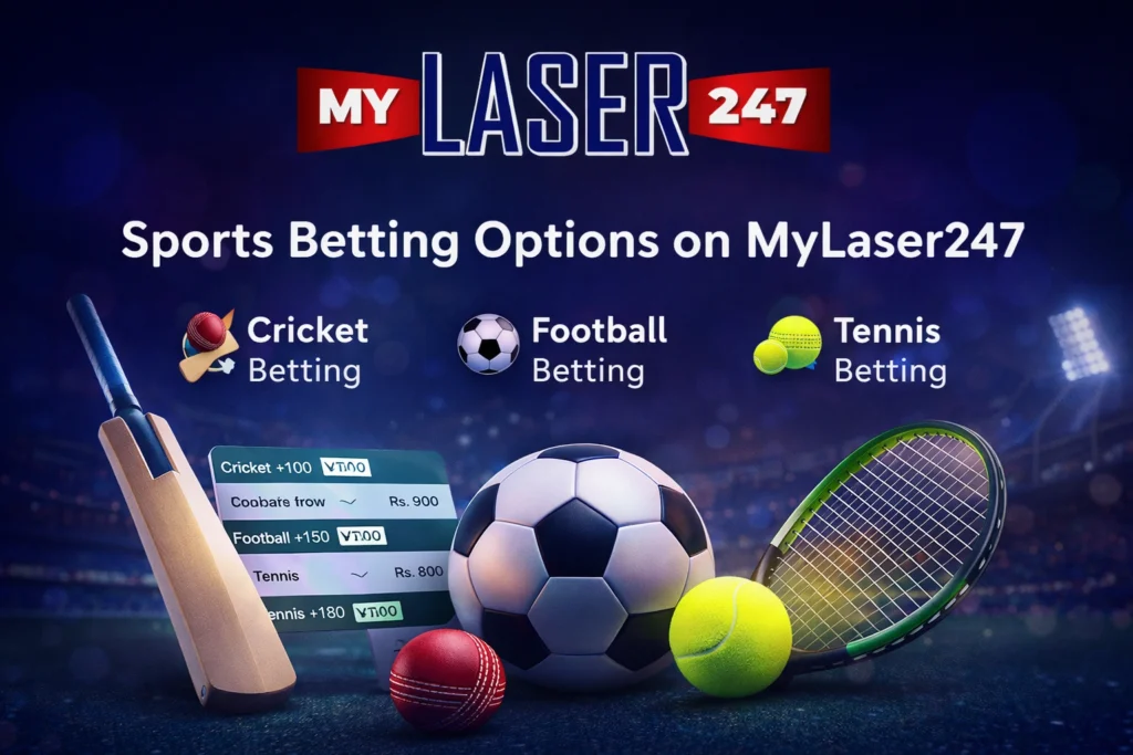 Sports betting options on MyLaser247 including cricket betting, football betting and tennis betting